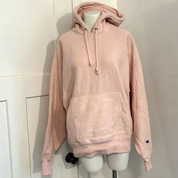 Champion Reverse Weave size Medium Baby Pink Embroidered Hood Logo Sweatshirt - Picture 2 of 9